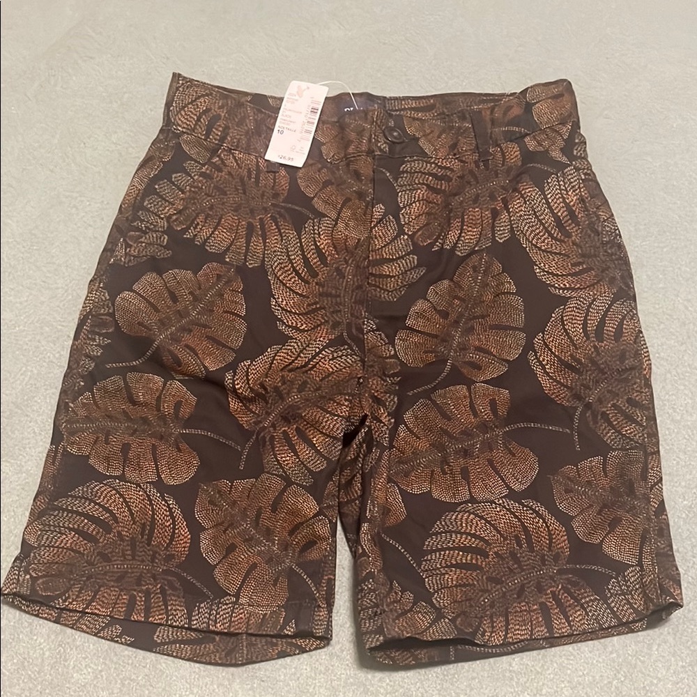 Brown Tropical Leaf Print Casual Shorts